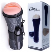 Телесный мастурбатор-вагина в черной колбе с вибрацией - Boys of Toys - в Томске купить с доставкой