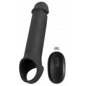 Черная вибронасадка для пениса с хомутом для мошонки и пультом ДУ Remote Controlled Penis Extension - Orion - в Томске купить с доставкой