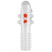 Гелевая прозрачная насадка с шариками и шипами - 14 см. - Toyfa Basic - в Томске купить с доставкой Гелевая прозрачная насадка с шариками и шипами - 14 см. - Toyfa Basic - в Томске купить с доставкой