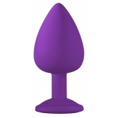 Большая фиолетовая анальная пробка Emotions Cutie Large с голубым кристаллом - 10 см. - Lola Games - купить с доставкой в Томске