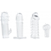Набор из 4 насадок на член Pleasured Penis Enhancement Sleeve 4 Pack - XR Brands - в Томске купить с доставкой