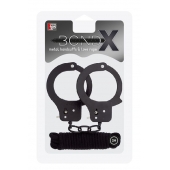 Чёрные наручники из листового металла в комплекте с веревкой BONDX METAL CUFFS LOVE ROPE SET - Dream Toys - купить с доставкой в Томске