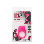 Розовое эрекционное кольцо с щеточкой LIT-UP SILICONE STIMU RING 5 - Dream Toys - в Томске купить с доставкой