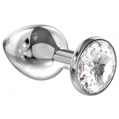 Большая серебристая анальная пробка Diamond Clear Sparkle Large с прозрачным кристаллом - 8 см. - Lola Games - купить с доставкой в Томске