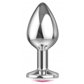 Большая серебристая анальная пробка Diamond Pink Sparkle Large с розовым кристаллом - 8 см. - Lola Games - купить с доставкой в Томске