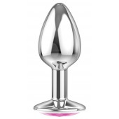 Малая серебристая анальная пробка Diamond Pink Sparkle Small с розовым кристаллом - 7 см. - Lola Games - купить с доставкой в Томске