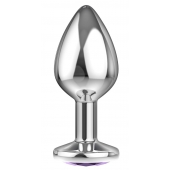 Большая серебристая анальная пробка Diamond Purple Sparkle Large с фиолетовым кристаллом - 8 см. - Lola Games - купить с доставкой в Томске