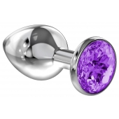Большая серебристая анальная пробка Diamond Purple Sparkle Large с фиолетовым кристаллом - 8 см. - Lola Games - купить с доставкой в Томске