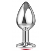 Большая серебристая анальная пробка Diamond Red Sparkle Large с красным кристаллом - 8 см. - Lola Games - купить с доставкой в Томске