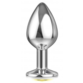 Большая серебристая анальная пробка Diamond Yellow Sparkle Large с жёлтым кристаллом - 8 см. - Lola Games - купить с доставкой в Томске