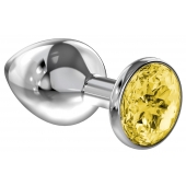 Большая серебристая анальная пробка Diamond Yellow Sparkle Large с жёлтым кристаллом - 8 см. - Lola Games - купить с доставкой в Томске