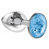 Малая серебристая анальная пробка Diamond Light blue Sparkle Small с голубым кристаллом - 7 см. - Lola Games - купить с доставкой в Томске