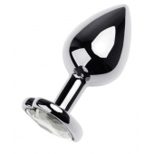 Серебристая анальная пробка с прозрачным кристаллом-сердцем - 8 см. - ToyFa - купить с доставкой в Томске