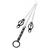 Черно-серебристые зажимы для сосков с кольцом для пениса TOYFA Metal - ToyFa - купить с доставкой в Томске