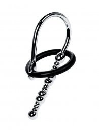 Серебристый уретральный плаг-бусины TOYFA Metal с мягким фиксириющим кольцом - ToyFa - купить с доставкой в Томске