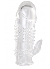 Прозрачная гелевая насадка с шипами и клиторальным отростком - 13 см. - Toyfa Basic - в Томске купить с доставкой Прозрачная гелевая насадка с шипами и клиторальным отростком - 13 см. - Toyfa Basic - в Томске купить с доставкой