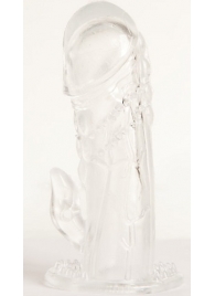 Прозрачная гелевая насадка с клиторальным отростком - 13 см. - Toyfa Basic - в Томске купить с доставкой Прозрачная гелевая насадка с клиторальным отростком - 13 см. - Toyfa Basic - в Томске купить с доставкой