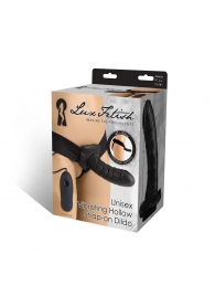 Чёрный полый страпон с вибрацией Unisex Vibrating Hollow Strap-On - 14 см. - Lux Fetish - купить с доставкой в Томске