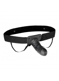 Чёрный полый страпон с вибрацией Unisex Vibrating Hollow Strap-On - 14 см. - Lux Fetish - купить с доставкой в Томске