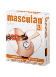 Розовые презервативы Masculan Ultra Long Pleasure с колечками, пупырышками и продлевающим эффектом - 3 шт. - Masculan - купить с доставкой в Томске