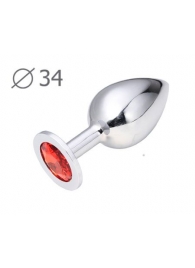 Коническая серебристая анальная втулка с красным кристаллом - 8,2 см. - Anal Jewelry Plug - купить с доставкой в Томске