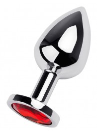 Серебристая коническая анальная пробка с красным кристаллом - 8 см. - ToyFa - купить с доставкой в Томске