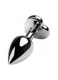 Серебристая коническая анальная пробка с красным кристаллом-сердечком - 7 см. - ToyFa - купить с доставкой в Томске