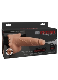 Телесный полый страпон с имитацией эякуляции 7.5  Hollow Squirting Strap-On with Balls Flesh - 21,6 см. - Pipedream - купить с доставкой в Томске