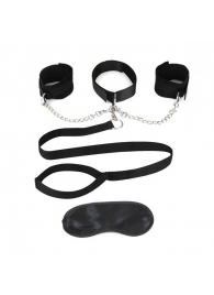 Чёрный ошейник с наручниками и поводком Collar Cuffs   Leash Set - Lux Fetish - купить с доставкой в Томске