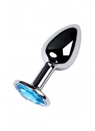 Серебристая конусовидная анальная пробка с голубым кристаллом - 7 см. - ToyFa - купить с доставкой в Томске