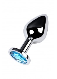 Серебристая конусовидная анальная пробка с голубым кристаллом - 8 см. - ToyFa - купить с доставкой в Томске