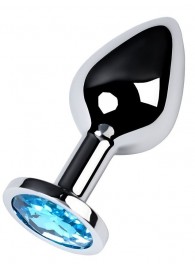 Серебристая конусовидная анальная пробка с голубым кристаллом - 8 см. - ToyFa - купить с доставкой в Томске