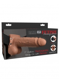 Кофейный перезаряжаемый вибрострапон 7  Hollow Rechargeable Strap-on with Balls - 20,3 см. - Pipedream - купить с доставкой в Томске