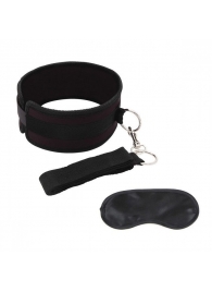 Черный ошейник с длинным поводком Collar and Leash Set - Lux Fetish - купить с доставкой в Томске