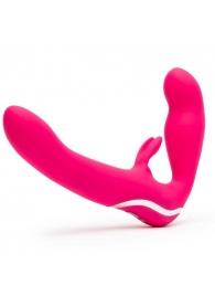 Ярко-розовый безремневой страпон Rechargeable Vibrating Strapless Strap-On - Happy Rabbit - купить с доставкой в Томске