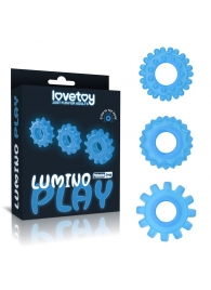 Набор из 3 голубых, светящихся в темноте эрекционных колец Lumino Play - Lovetoy - в Томске купить с доставкой