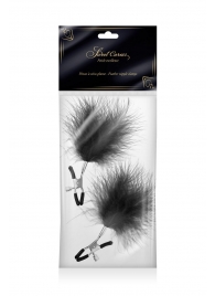 Зажимы на соски с черными пуховыми кисточками Sweet Caress Feather Nipple Clumps - Sweet Caress - купить с доставкой в Томске