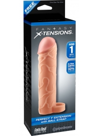 Телесная насадка с кольцом Perfect 1 Extension with Ball Strap - 17 см. - Pipedream - в Томске купить с доставкой