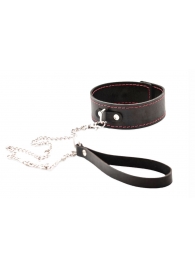 Черный широкий ошейник с красной строчкой и поводком - Crazy Handmade - купить с доставкой в Томске