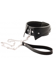 Черный ошейник-воротничок с металлическим поводком - Crazy Handmade - купить с доставкой в Томске