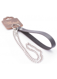 Серебристый металлический поводок с кожаной черной ручкой - 80 см. - Crazy Handmade - купить с доставкой в Томске