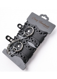 Ажурные наручники из черной кожи - Crazy Handmade - купить с доставкой в Томске