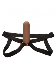 Коричневый фаллопротез из силикона Extension with Harness - 15,75 см. - California Exotic Novelties - купить с доставкой в Томске