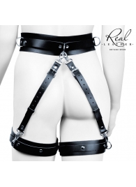 Черный кожаный пояс с гартерами - S-M - Notabu - купить с доставкой в Томске