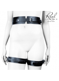 Черный кожаный пояс с гартерами - S-M - Notabu - купить с доставкой в Томске