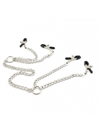 Серебристые зажимы для сосков и половых губ на тонкой цепочке - Notabu - купить с доставкой в Томске