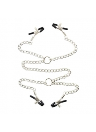 Серебристые зажимы для сосков и половых губ на тонкой цепочке - Notabu - купить с доставкой в Томске