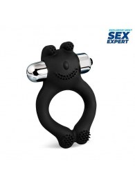 Черное силиконовое эрекционное виброкольцо Sex Expert - Sex Expert - в Томске купить с доставкой