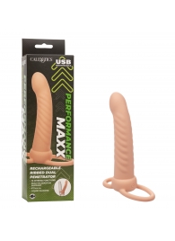 Телесная насадка для двойного проникновения Rechargeable Ribbed Dual Penetrator с вибрацией - California Exotic Novelties - купить с доставкой в Томске