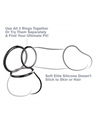 Набор из трех черных эрекционных колец Silicone 3-Ring Stamina Set - Pipedream - в Томске купить с доставкой